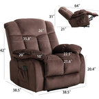 Fauteuil inclinable électrique en velours café avec télécommande et poches latérales