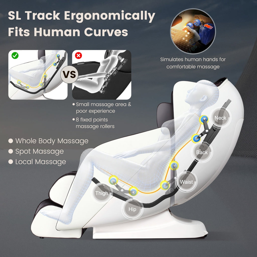 Fauteuil de massage complet confortable avec commande vocale et rouleau chauffant pour les pieds