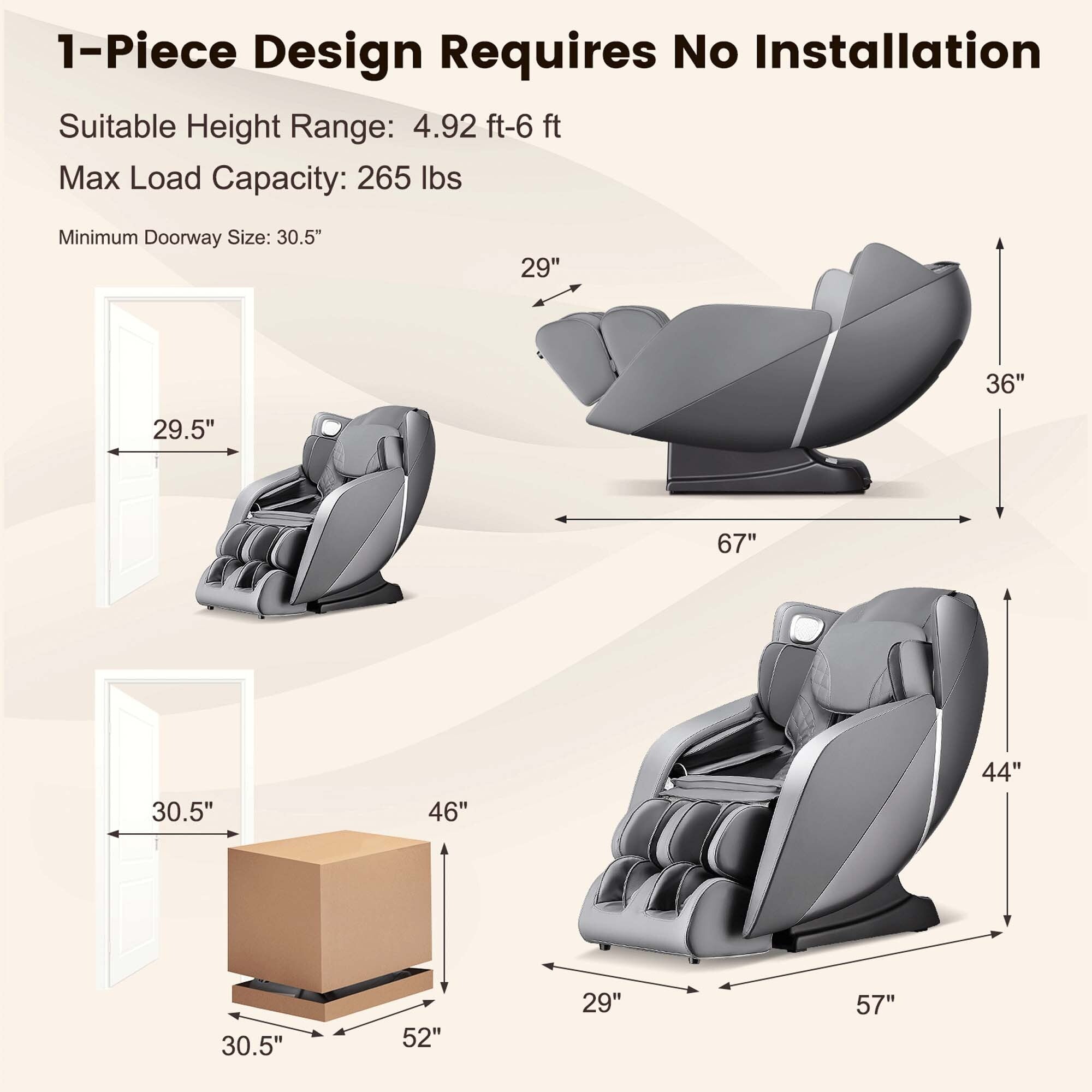 Fauteuil de massage complet confortable avec commande vocale et rouleau chauffant pour les pieds