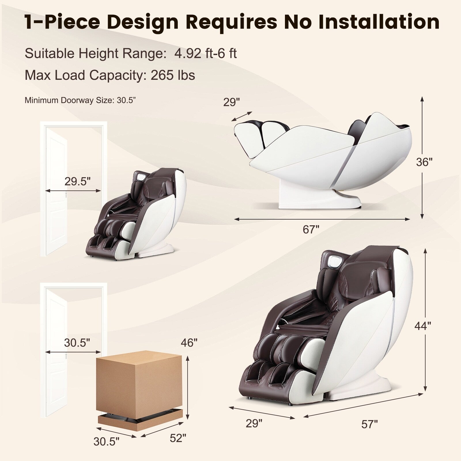 Fauteuil de massage complet confortable avec commande vocale et rouleau chauffant pour les pieds