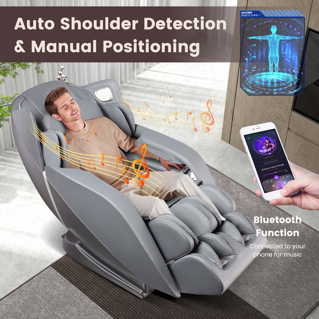Fauteuil de massage complet confortable avec commande vocale et rouleau chauffant pour les pieds