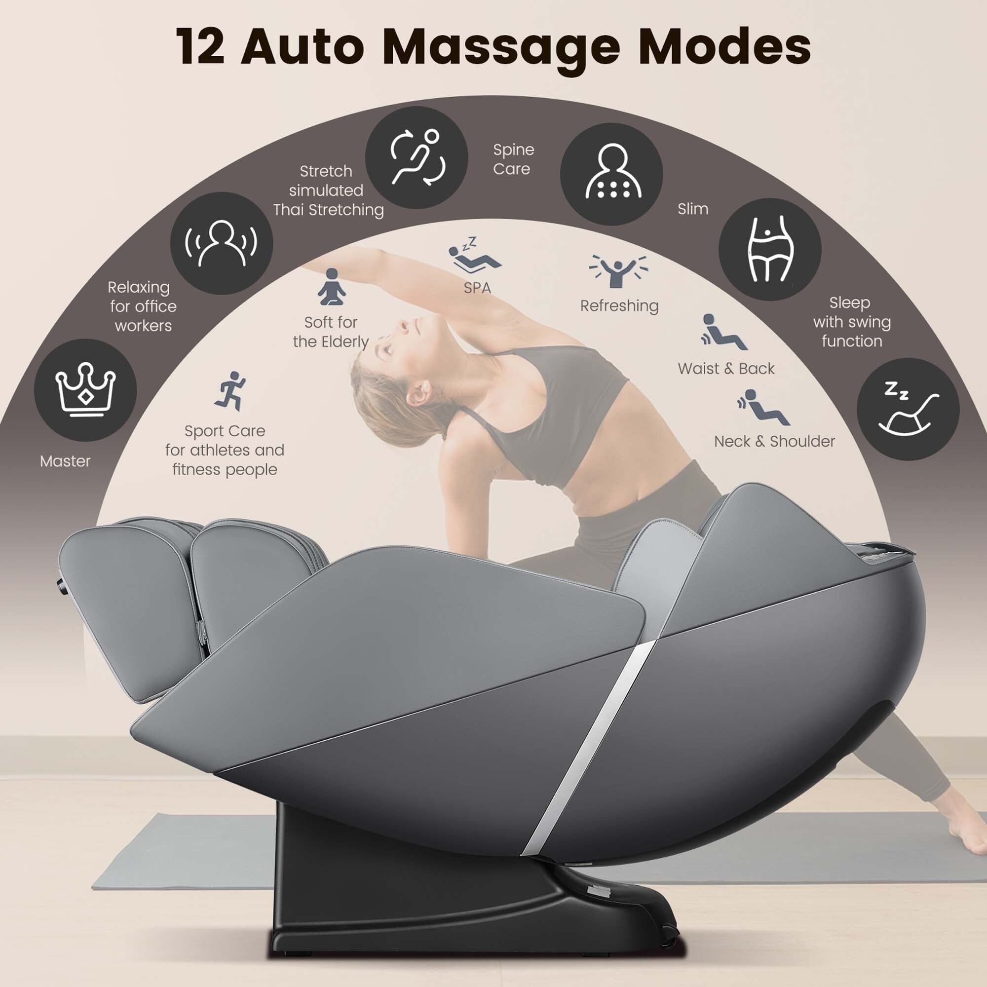 Fauteuil de massage complet confortable avec commande vocale et rouleau chauffant pour les pieds