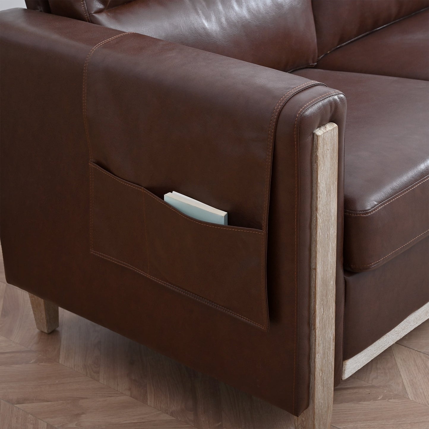 Canapé trois places confortable en bois massif rembourré - 31,30 x 79,53 x 35,43