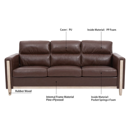 Canapé trois places confortable en bois massif rembourré - 31,30 x 79,53 x 35,43