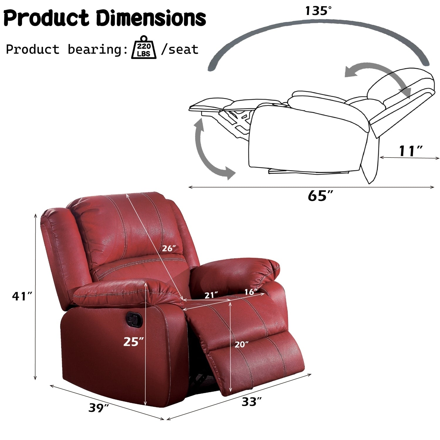 Fauteuil inclinable à bascule confortable en cuir synthétique
