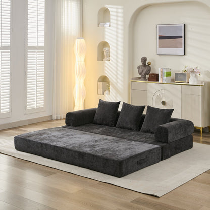Canapé-lit convertible confortable et pliable, canapé-lit de sol, canapé de sol en chenille avec accoudoirs, canapé de salon