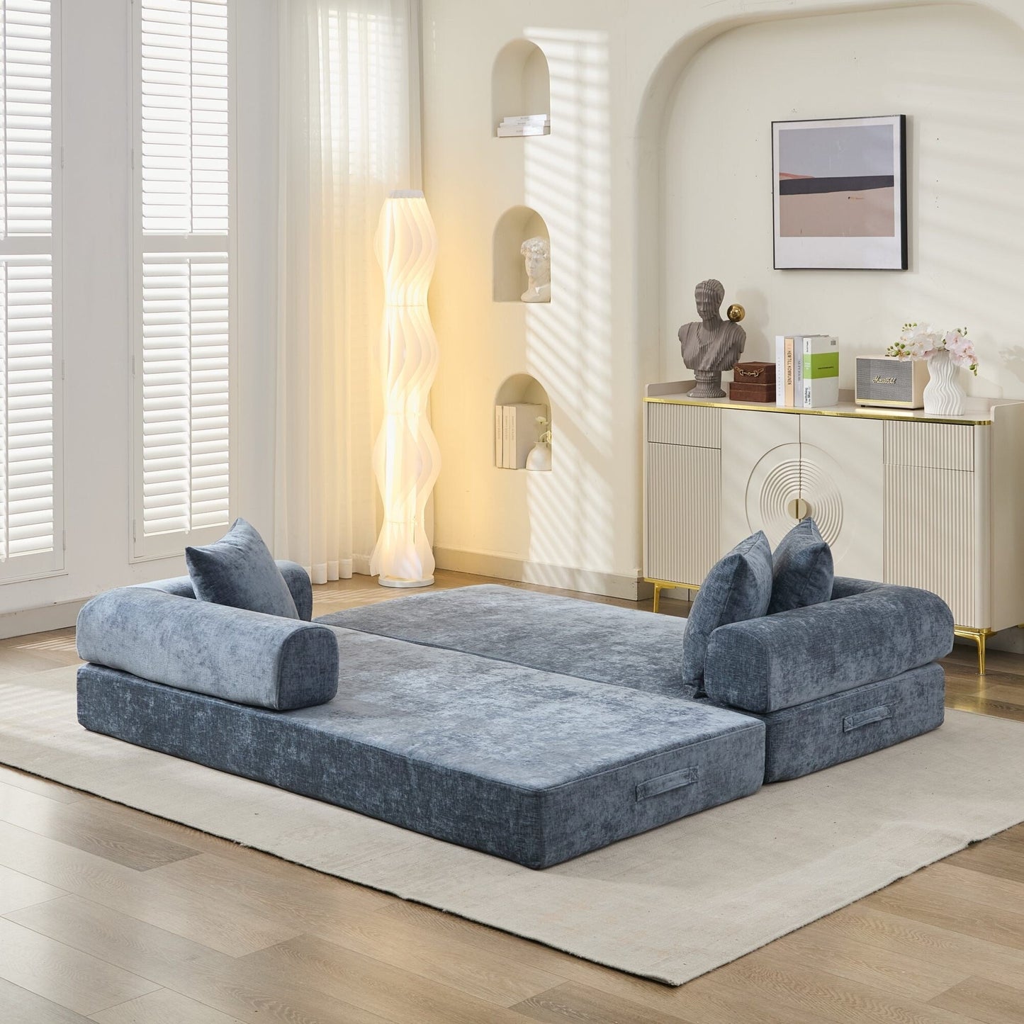 Canapé-lit convertible confortable et pliable, canapé-lit de sol, canapé de sol en chenille avec accoudoirs, canapé de salon