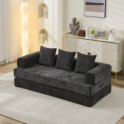 Canapé-lit convertible confortable et pliable, canapé-lit de sol, canapé de sol en chenille avec accoudoirs, canapé de salon