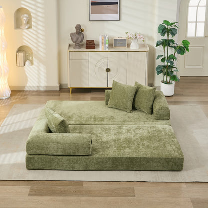 Canapé-lit convertible confortable et pliable, canapé-lit de sol, canapé de sol en chenille avec accoudoirs, canapé de salon