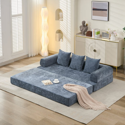 Canapé-lit convertible confortable et pliable, canapé-lit de sol, canapé de sol en chenille avec accoudoirs, canapé de salon