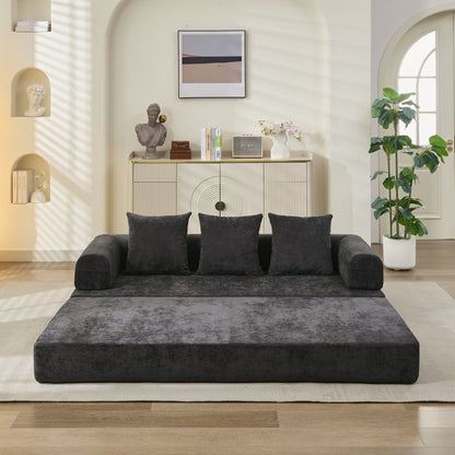 Canapé-lit convertible confortable et pliable, canapé-lit de sol, canapé de sol en chenille avec accoudoirs, canapé de salon