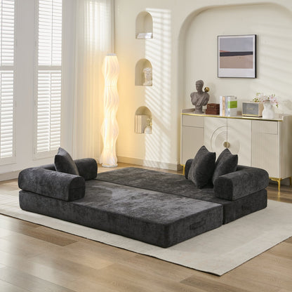 Canapé-lit convertible confortable et pliable, canapé-lit de sol, canapé de sol en chenille avec accoudoirs, canapé de salon