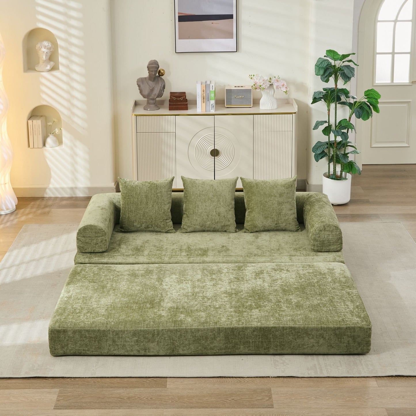 Canapé-lit convertible confortable et pliable, canapé-lit de sol, canapé de sol en chenille avec accoudoirs, canapé de salon