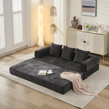 Canapé-lit convertible confortable et pliable, canapé-lit de sol, canapé de sol en chenille avec accoudoirs, canapé de salon