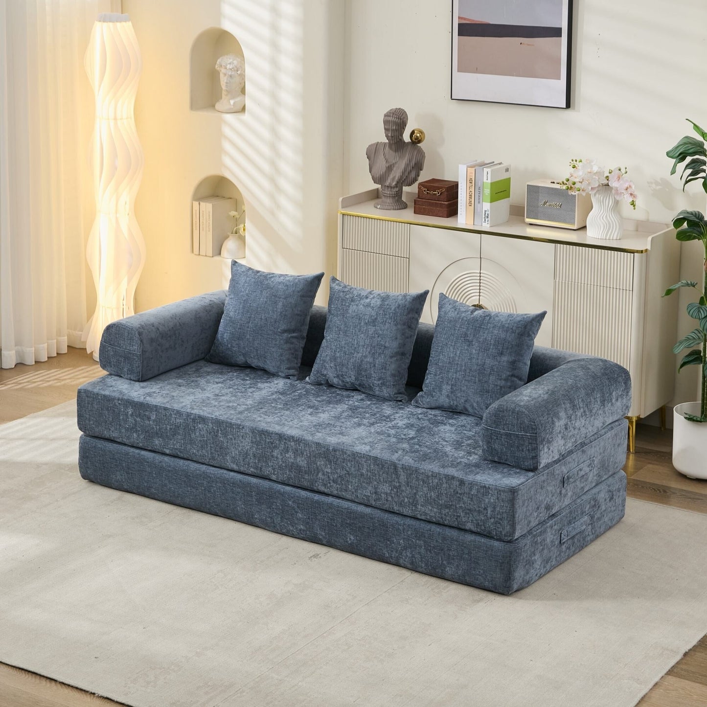 Canapé-lit convertible confortable et pliable, canapé-lit de sol, canapé de sol en chenille avec accoudoirs, canapé de salon