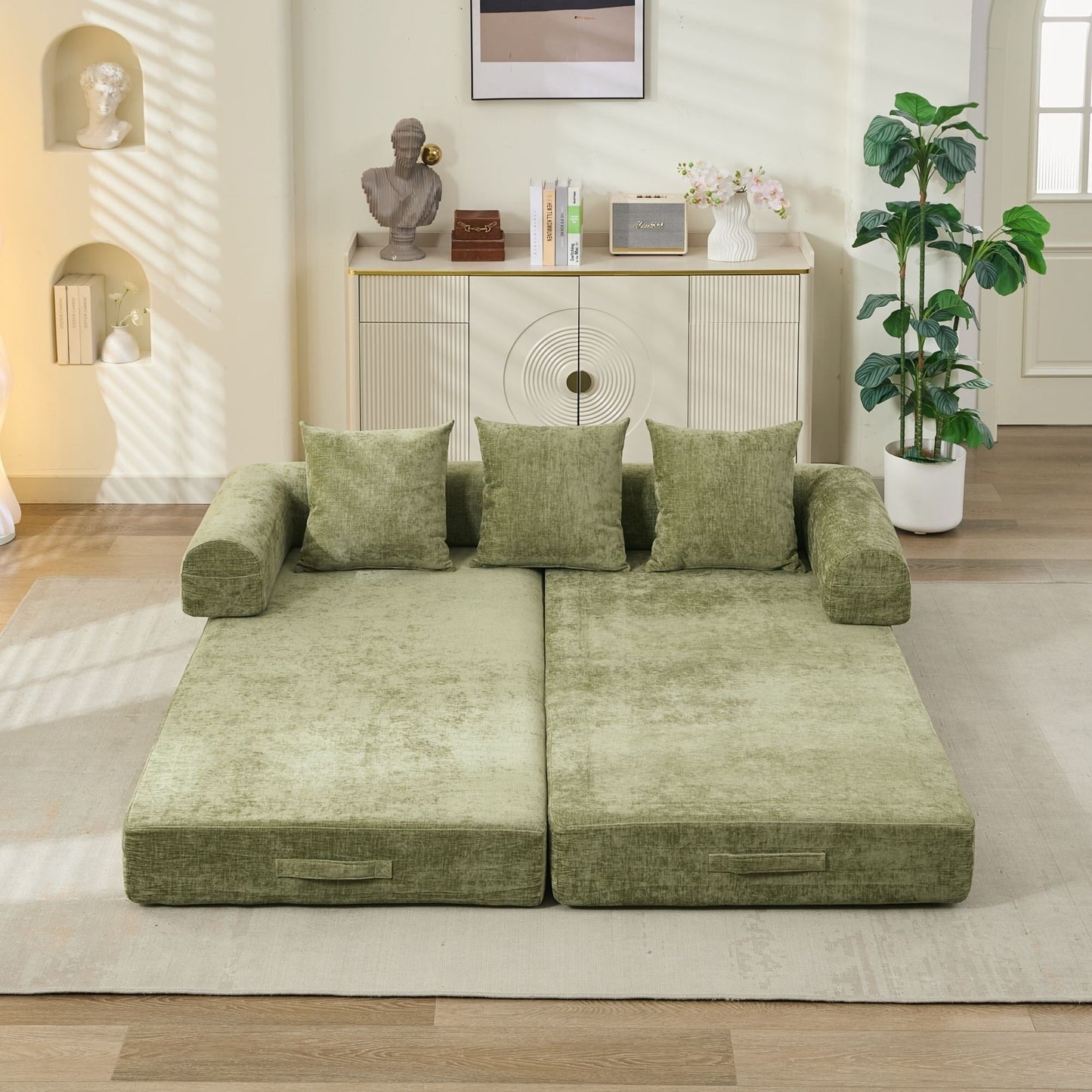 Canapé-lit convertible confortable et pliable, canapé-lit de sol, canapé de sol en chenille avec accoudoirs, canapé de salon