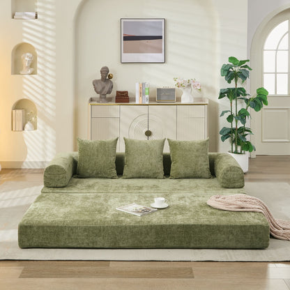 Canapé-lit convertible confortable et pliable, canapé-lit de sol, canapé de sol en chenille avec accoudoirs, canapé de salon
