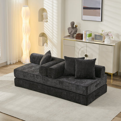 Canapé-lit convertible confortable et pliable, canapé-lit de sol, canapé de sol en chenille avec accoudoirs, canapé de salon