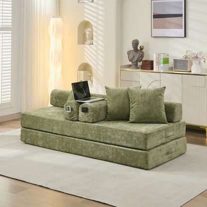 Canapé-lit convertible confortable et pliable, canapé-lit de sol, canapé de sol en chenille avec accoudoirs, canapé de salon