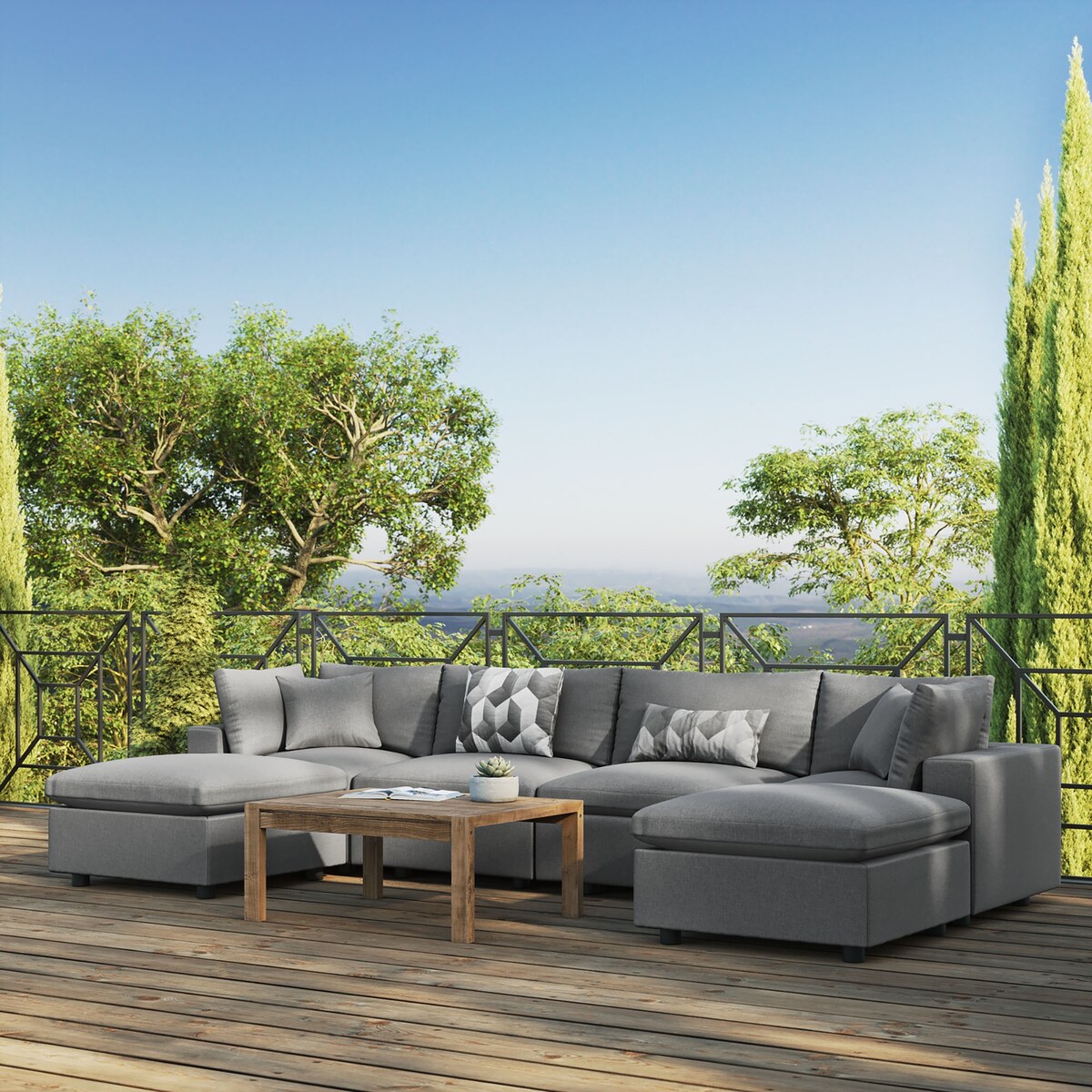 Canapé sectionnel de patio extérieur Commix 6 pièces