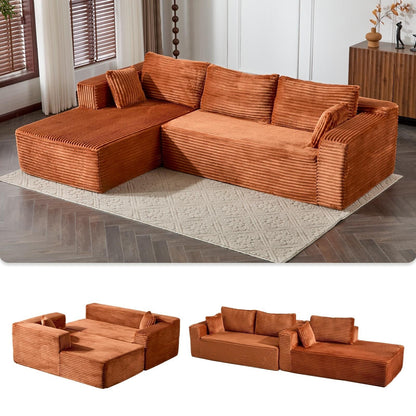 Canapé sectionnel à compression avec méridienne en forme de L, siège profond, convertible modulaire pour salon, chambre à coucher, velours côtelé