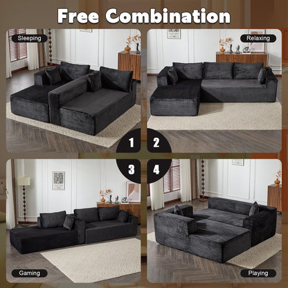 Canapé sectionnel à compression avec méridienne en forme de L, siège profond, convertible modulaire pour salon, chambre à coucher, velours côtelé