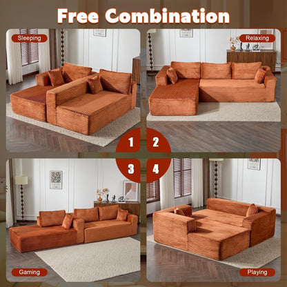 Canapé sectionnel à compression avec méridienne en forme de L, siège profond, convertible modulaire pour salon, chambre à coucher, velours côtelé