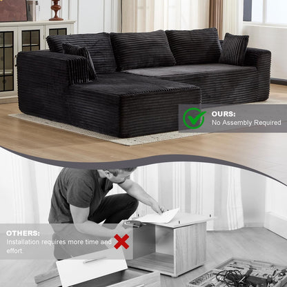 Canapé sectionnel à compression avec méridienne en forme de L, siège profond, convertible modulaire pour salon, chambre à coucher, velours côtelé