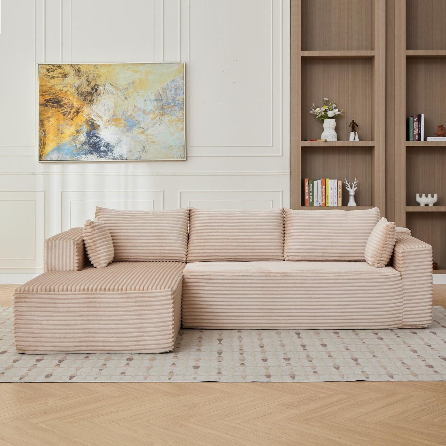 Canapé sectionnel à compression avec méridienne en forme de L, siège profond, convertible modulaire pour salon, chambre à coucher, velours côtelé