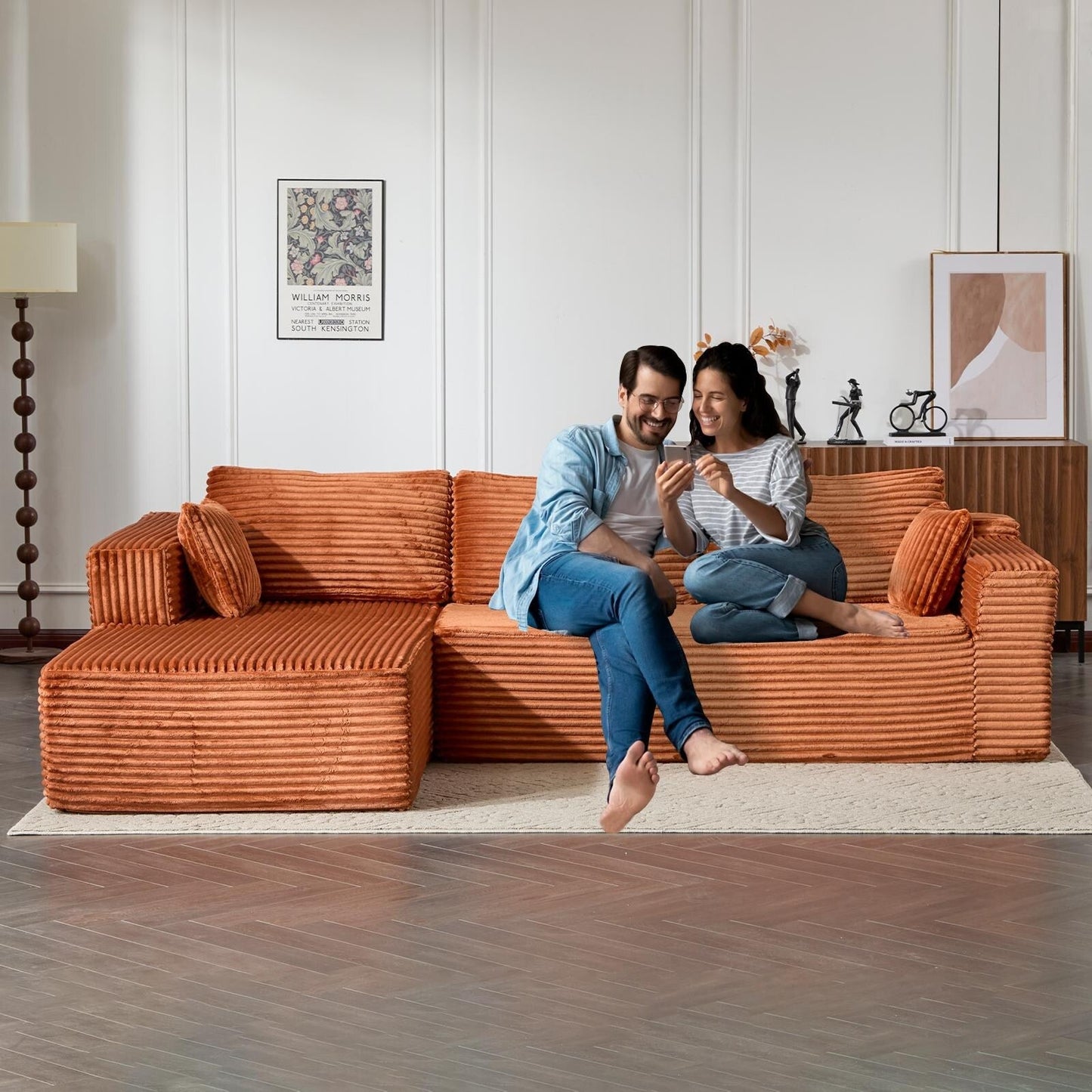 Canapé sectionnel à compression avec méridienne en forme de L, siège profond, convertible modulaire pour salon, chambre à coucher, velours côtelé