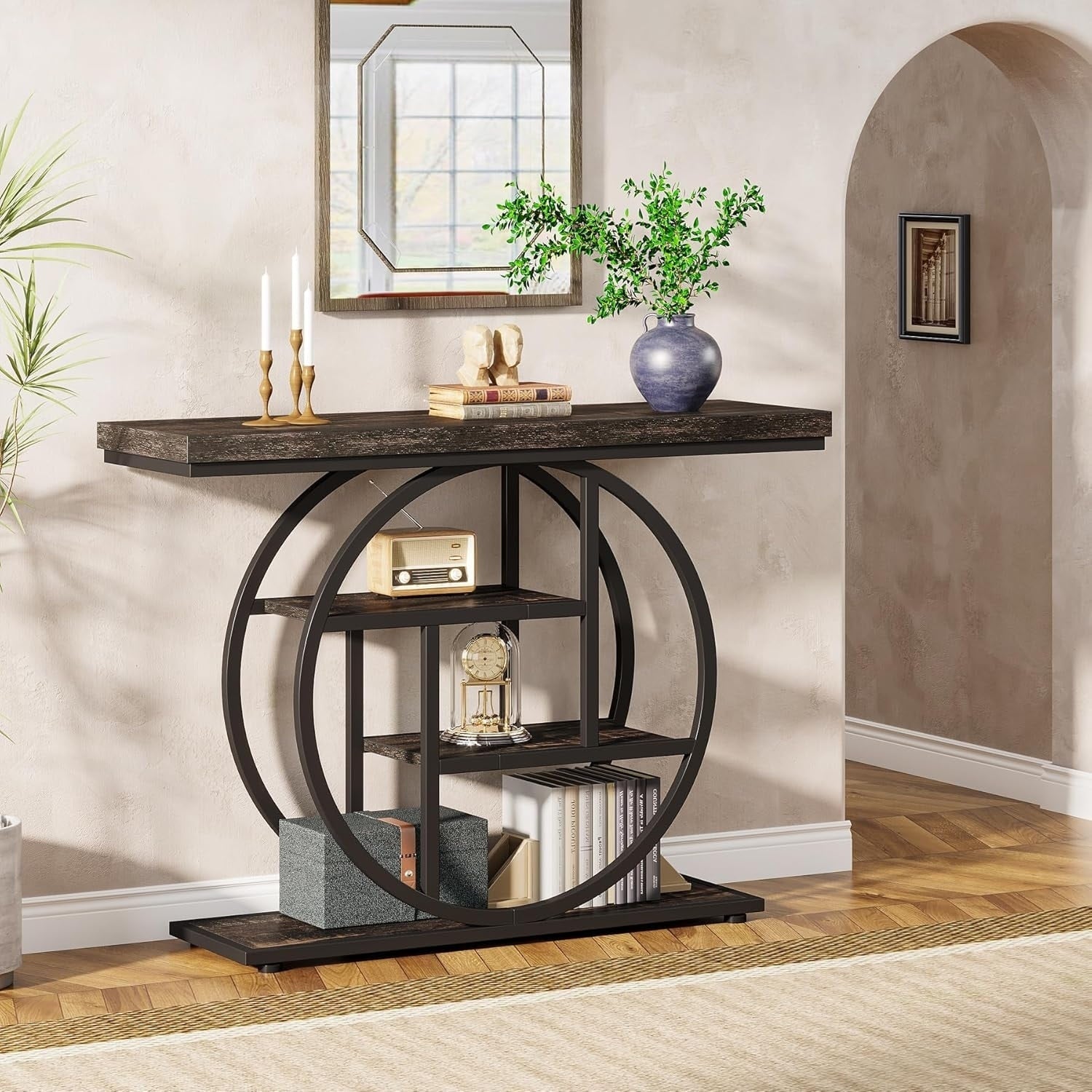 Console d'entrée, table de canapé industrielle à 4 niveaux derrière le canapé