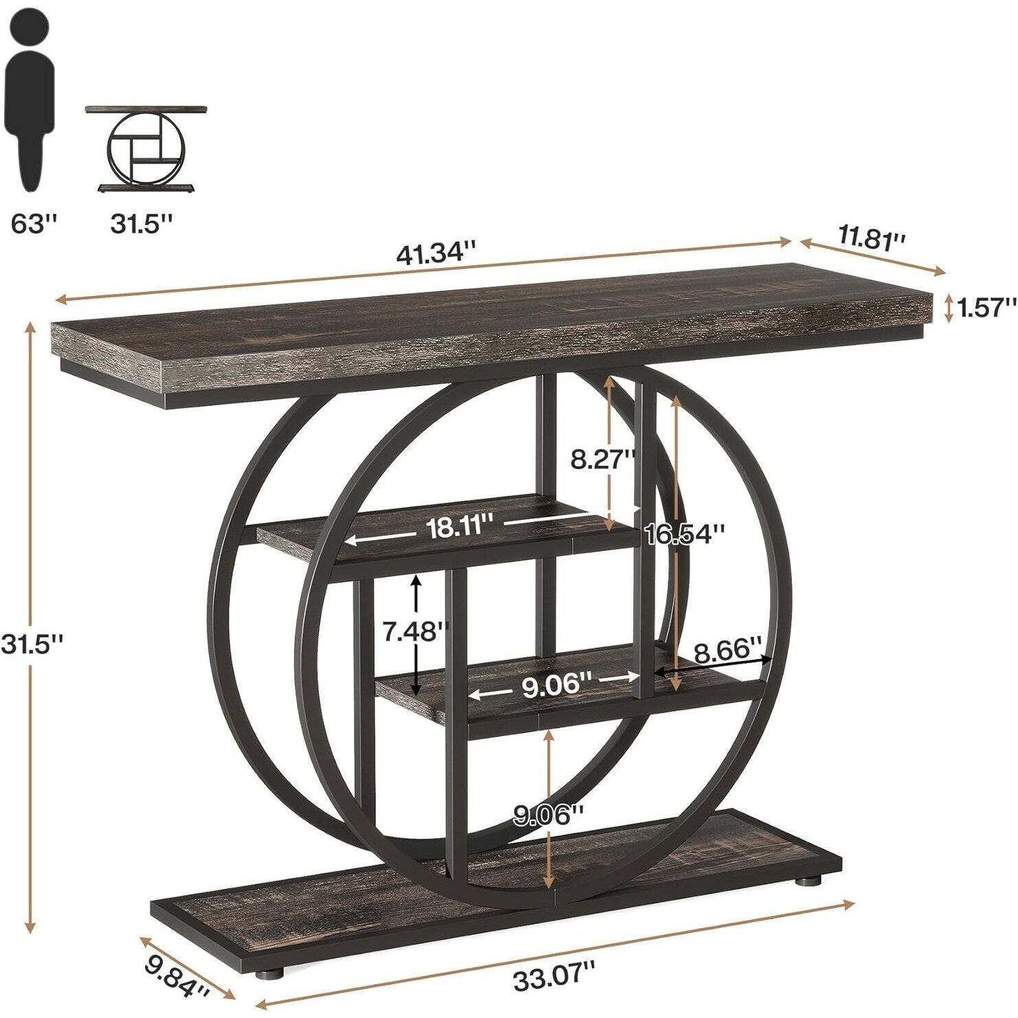 Console d'entrée, table de canapé industrielle à 4 niveaux derrière le canapé