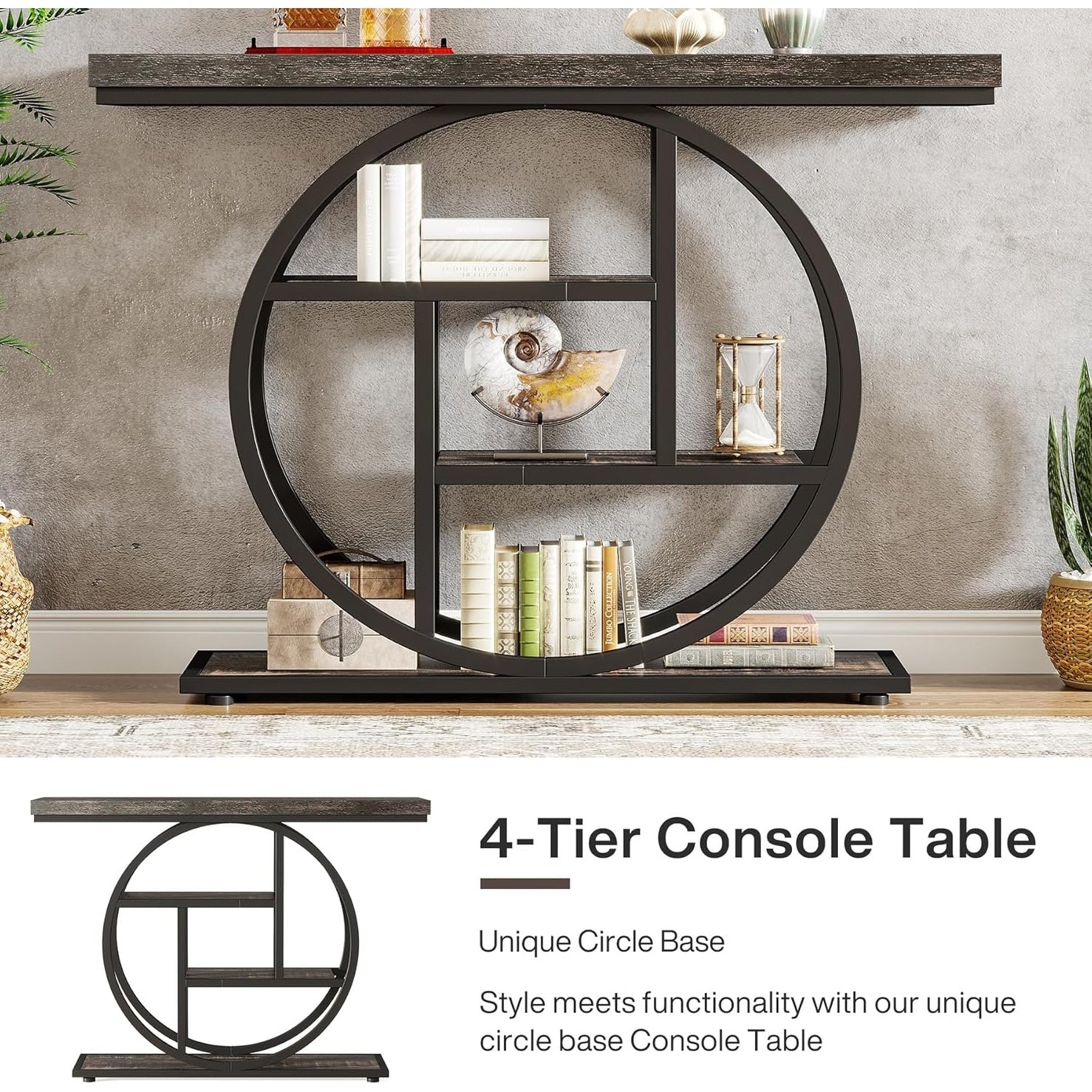 Console d'entrée, table de canapé industrielle à 4 niveaux derrière le canapé
