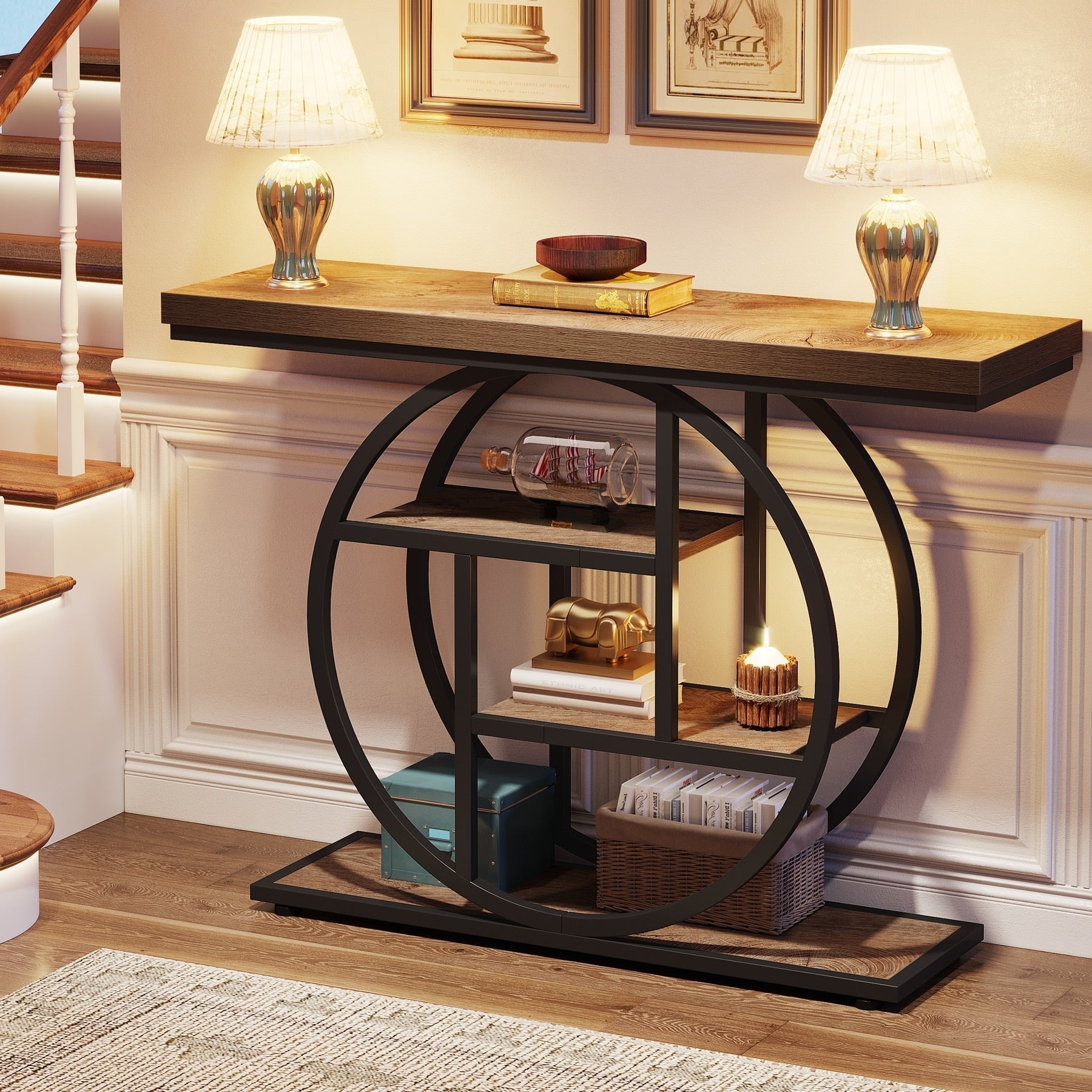 Console d'entrée, table de canapé industrielle à 4 niveaux derrière le canapé