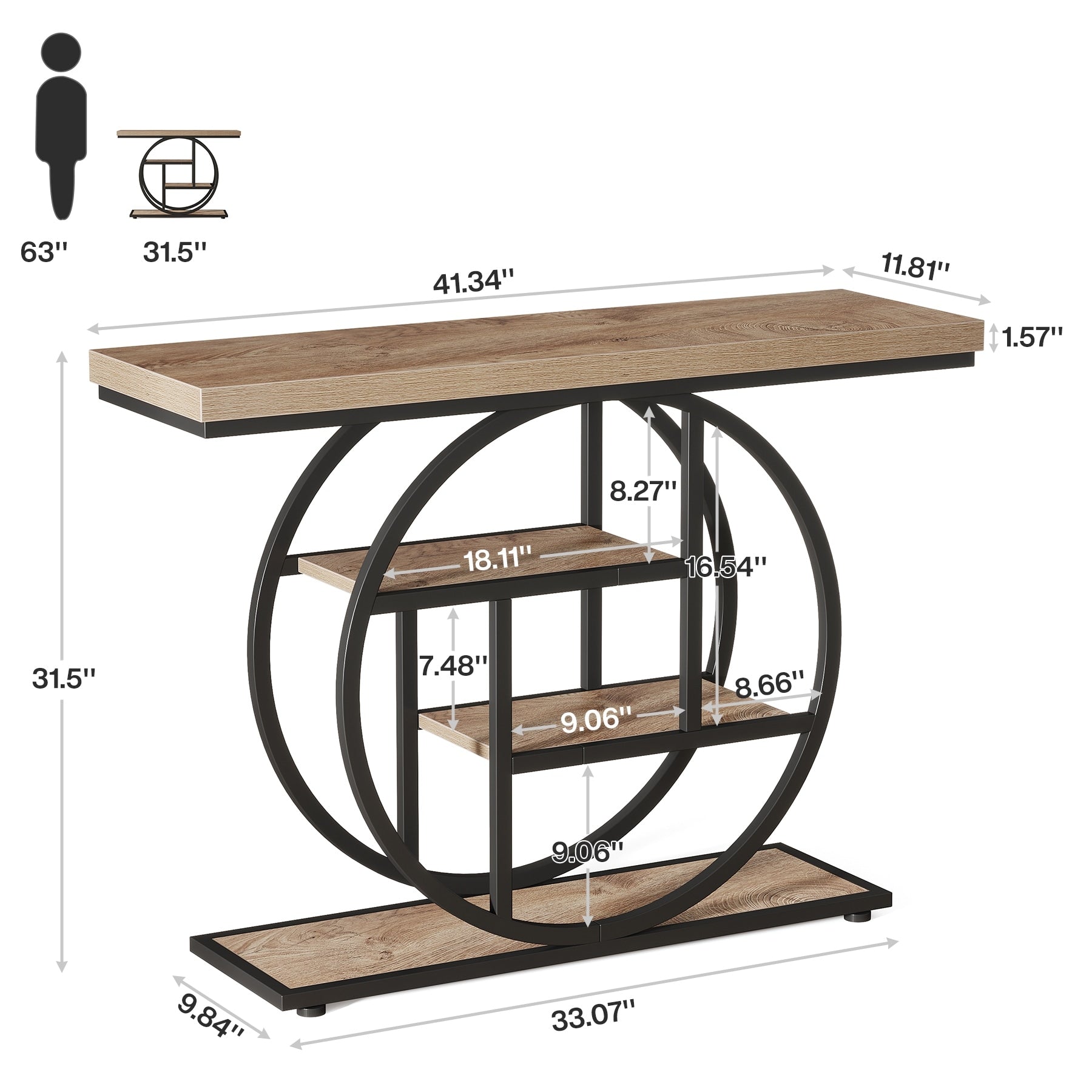 Console d'entrée, table de canapé industrielle à 4 niveaux derrière le canapé