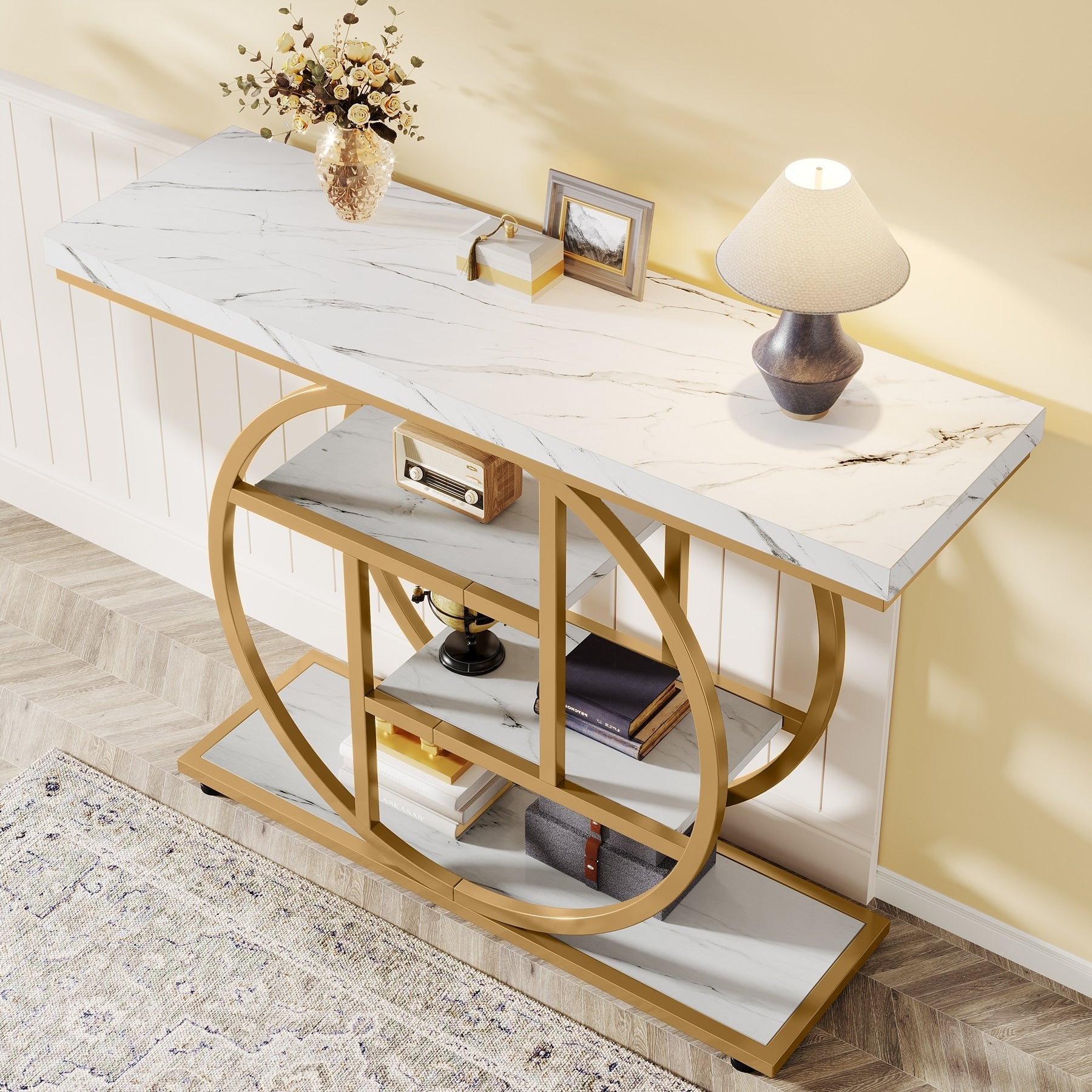 Console d'entrée, table de canapé industrielle à 4 niveaux derrière le canapé
