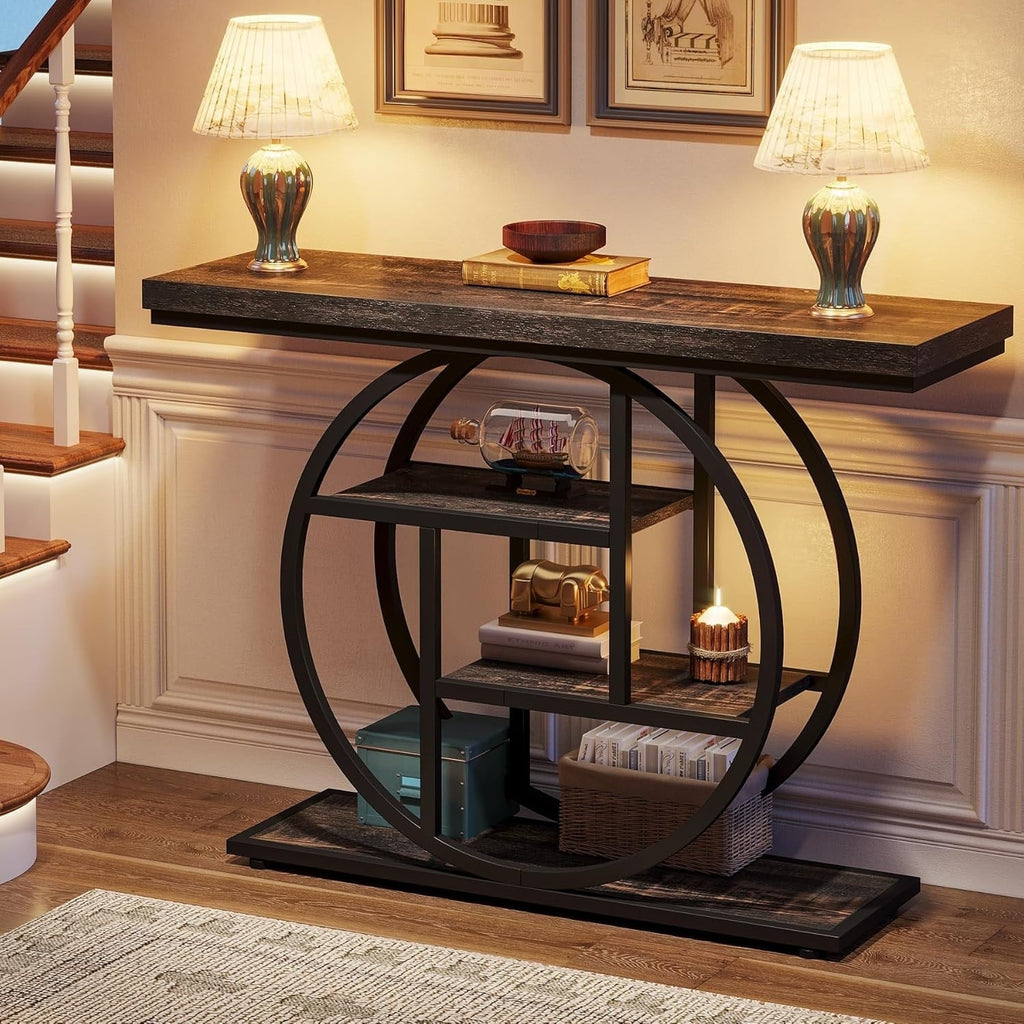 Console d'entrée, table de canapé industrielle à 4 niveaux derrière le canapé
