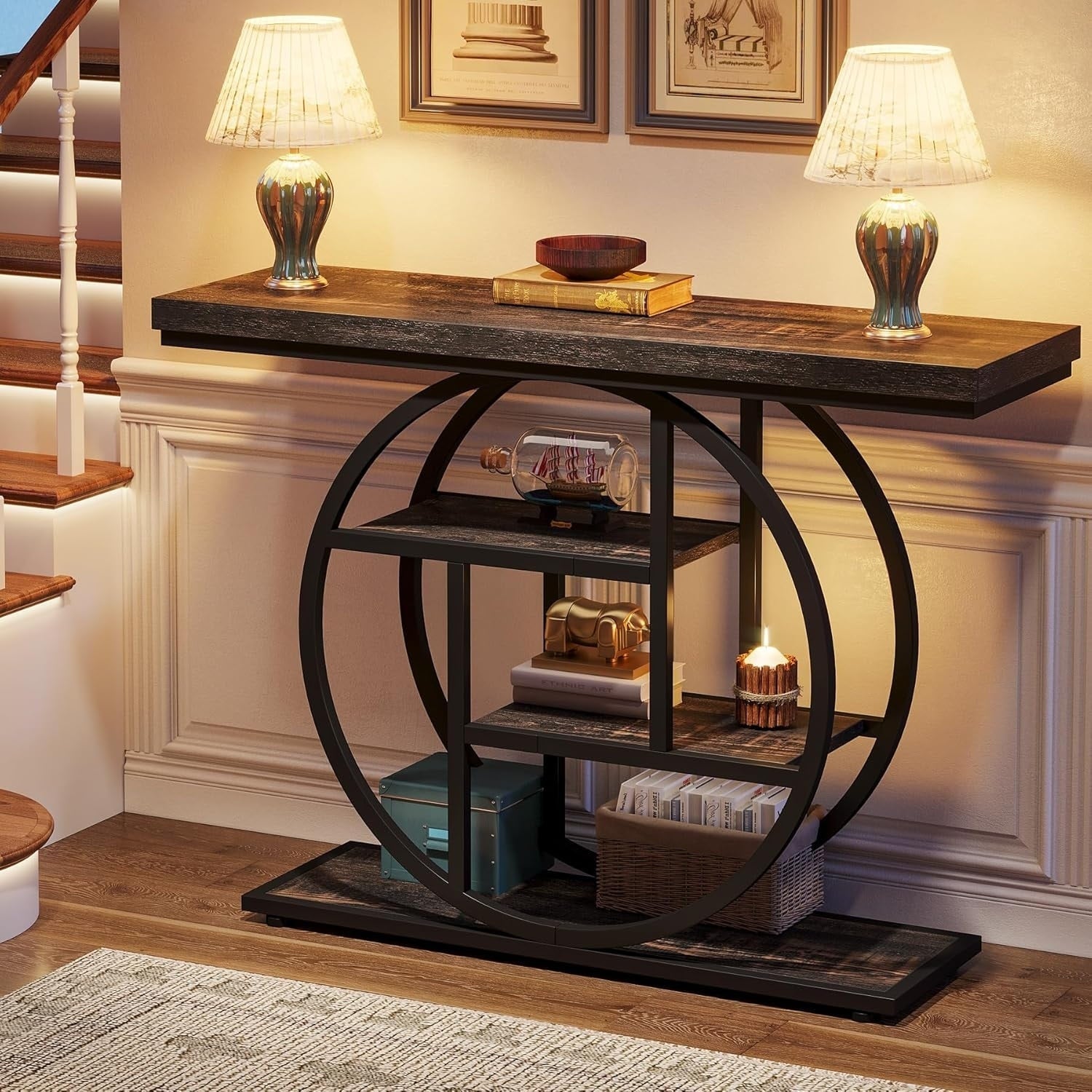 Console d'entrée, table de canapé industrielle à 4 niveaux derrière le canapé
