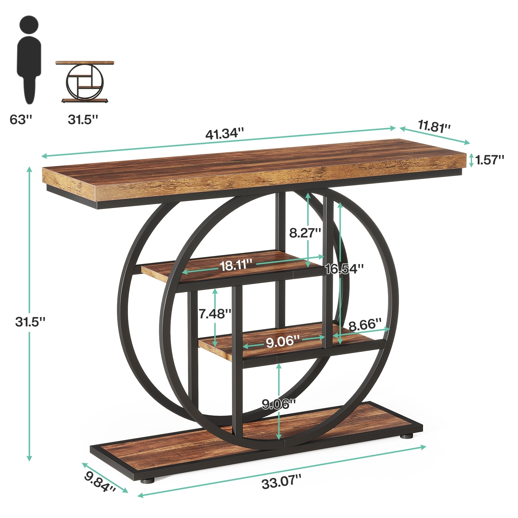 Console d'entrée, table de canapé industrielle à 4 niveaux derrière le canapé