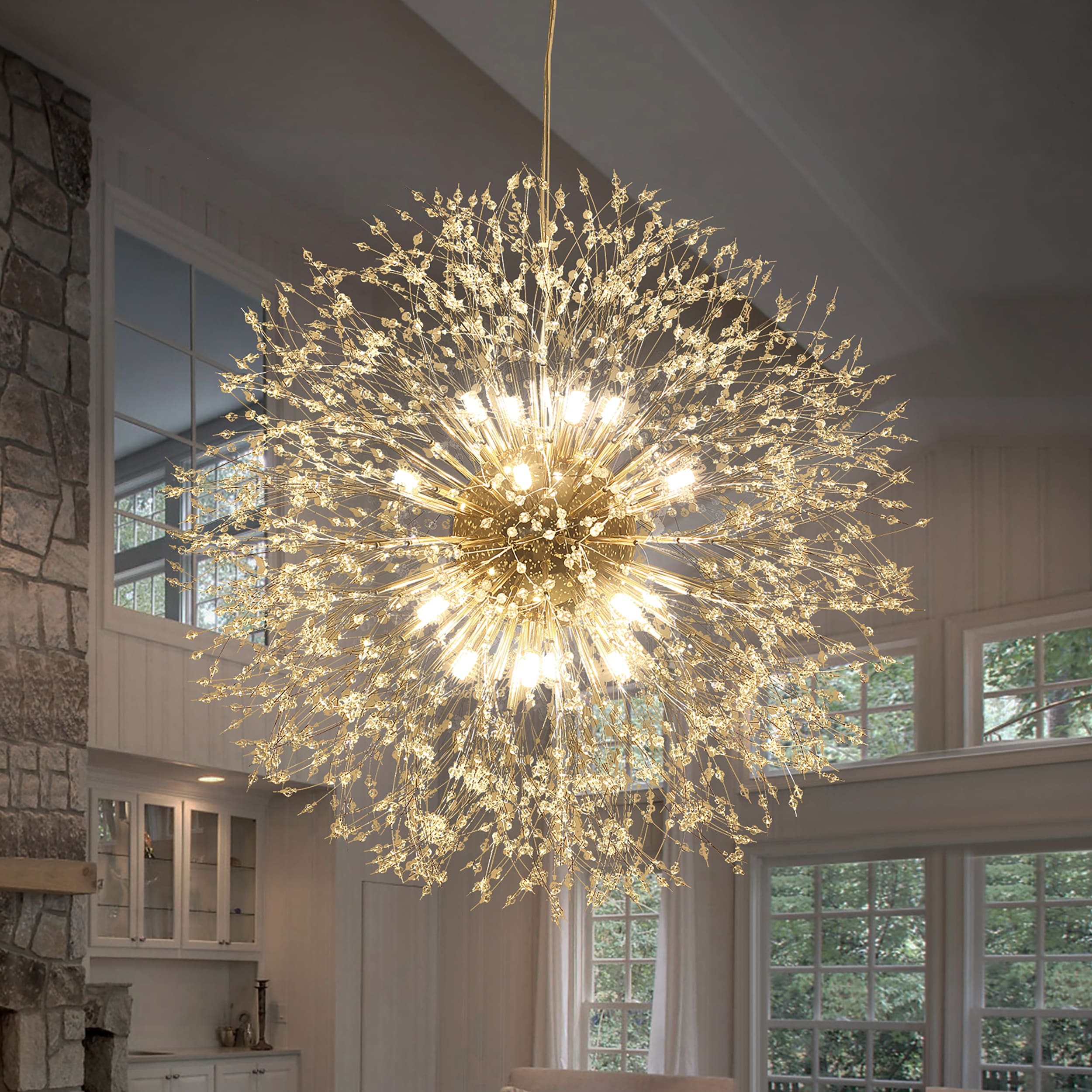 Lustre contemporain Sputnik en cristal Glam Firework à 16/20/24 lumières, suspension pissenlit