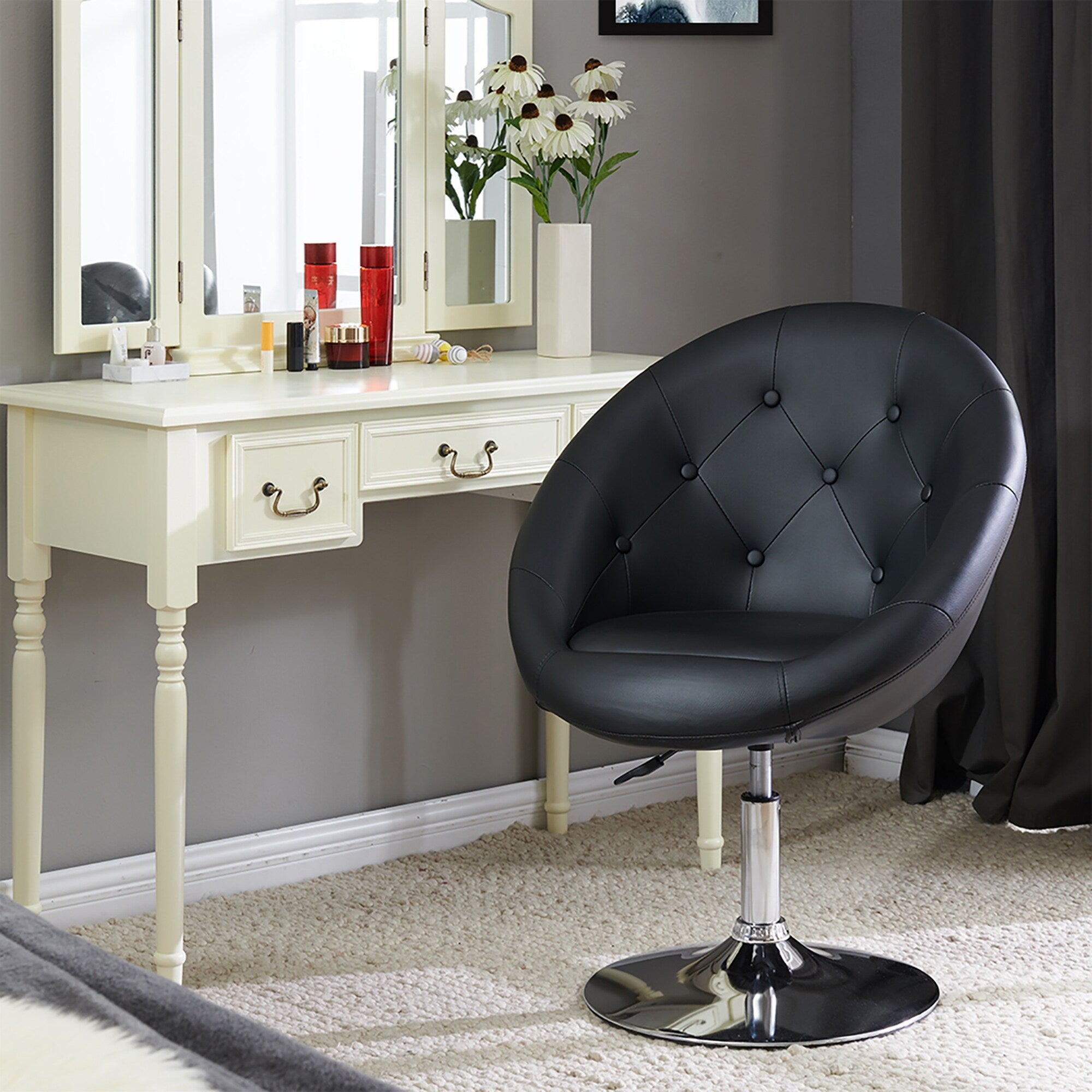 Fauteuil d'appoint pivotant capitonné de taille géante contemporain