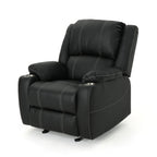Fauteuil inclinable manuel contemporain avec porte-gobelets en acier, revêtement en cuir synthétique moelleux, inclinaison réglable