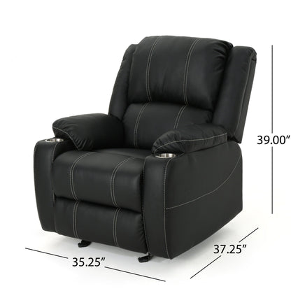 Fauteuil inclinable manuel contemporain avec porte-gobelets en acier, cuir synthétique moelleux et inclinaison réglable