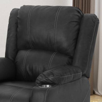 Fauteuil inclinable manuel contemporain avec porte-gobelets en acier, cuir synthétique moelleux et inclinaison réglable