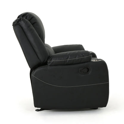Fauteuil inclinable manuel contemporain avec porte-gobelets en acier, cuir synthétique moelleux et inclinaison réglable