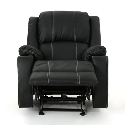 Fauteuil inclinable manuel contemporain avec porte-gobelets en acier, cuir synthétique moelleux et inclinaison réglable