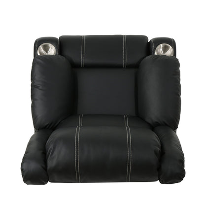 Fauteuil inclinable manuel contemporain avec porte-gobelets en acier, cuir synthétique moelleux et inclinaison réglable