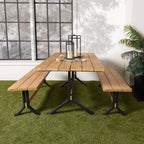 Ensemble de salle à manger contemporain 3 pièces en bois d'acacia naturel SEI Furniture avec table à manger et bancs