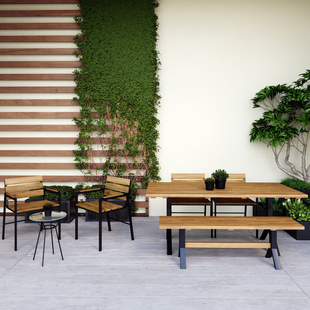 Ensemble de salle à manger contemporain 3 pièces en bois d'acacia naturel SEI Furniture avec table à manger et bancs