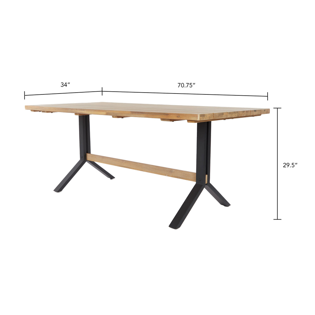 Ensemble de salle à manger contemporain 3 pièces en bois d'acacia naturel SEI Furniture avec table à manger et bancs